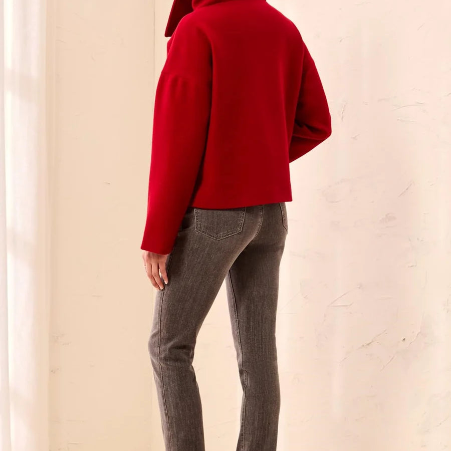 Lofty Knit Funnel Neck Button Front Jacket - Pinot