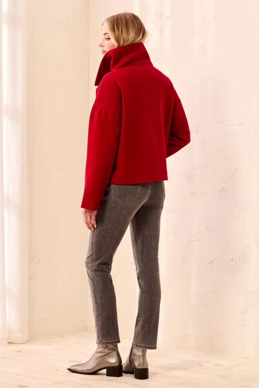 Lofty Knit Funnel Neck Button Front Jacket - Pinot