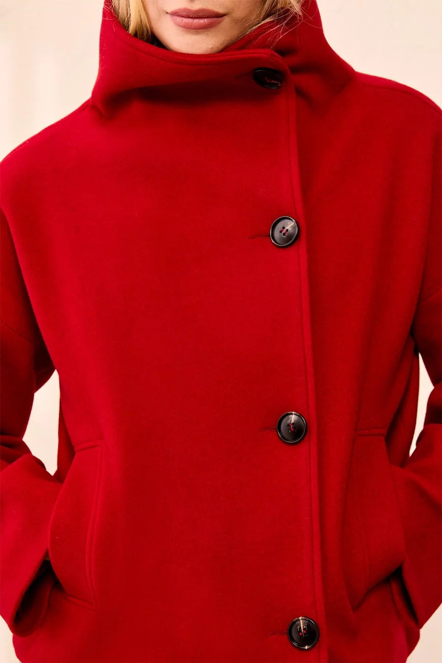 Lofty Knit Funnel Neck Button Front Jacket - Pinot