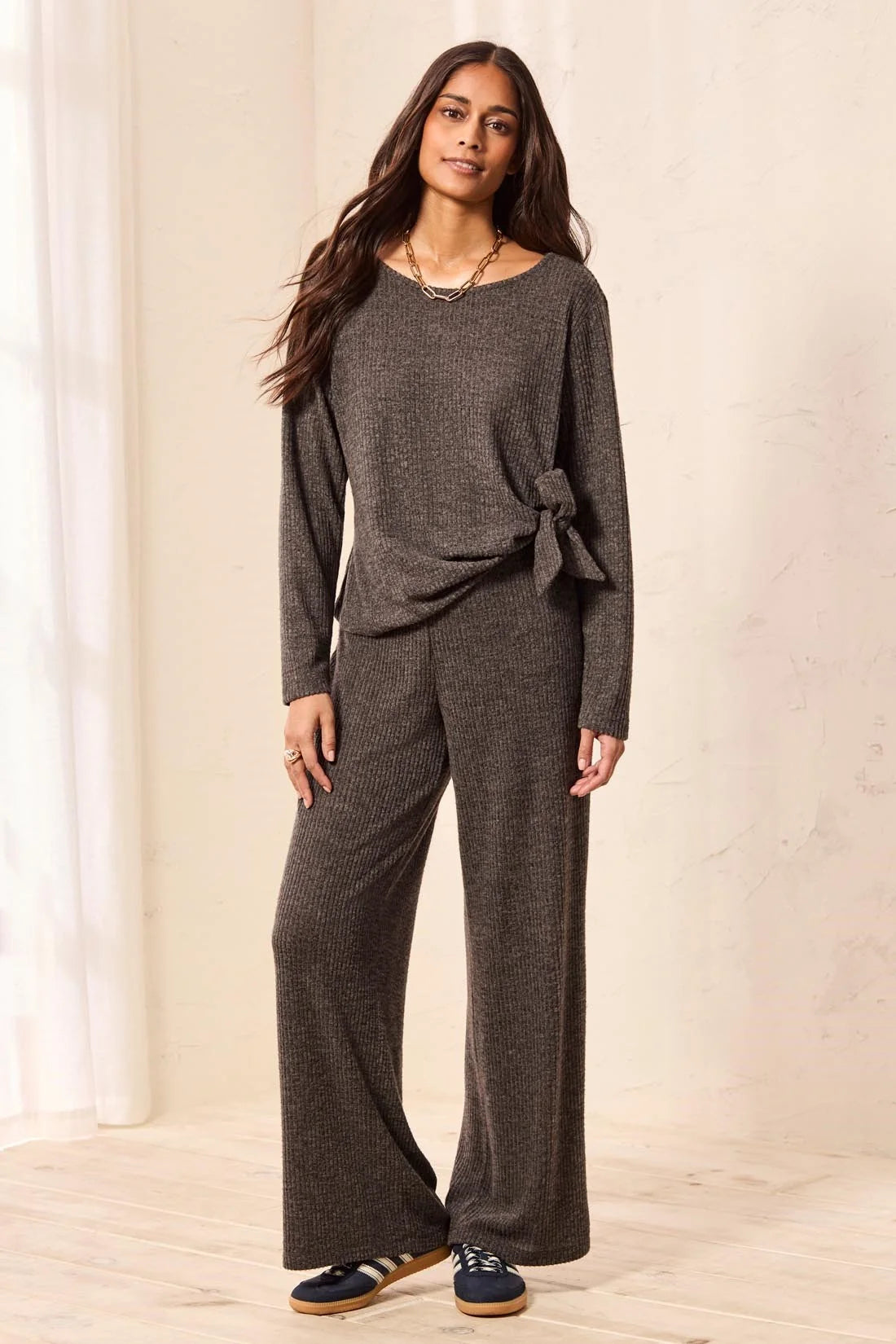 Ribbed Knit Elastic Waist Lounge Pants