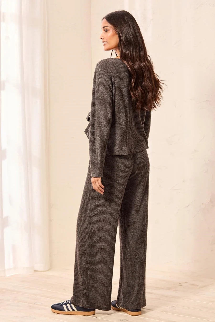 Ribbed Knit Elastic Waist Lounge Pants