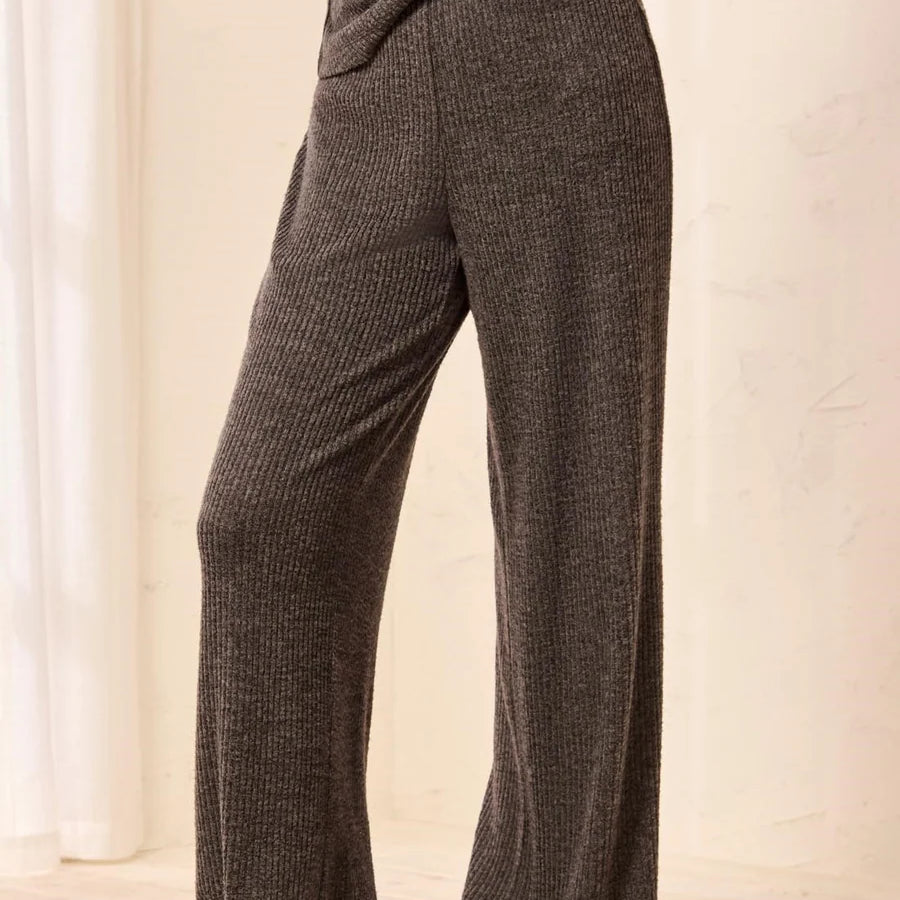 Ribbed Knit Elastic Waist Lounge Pants