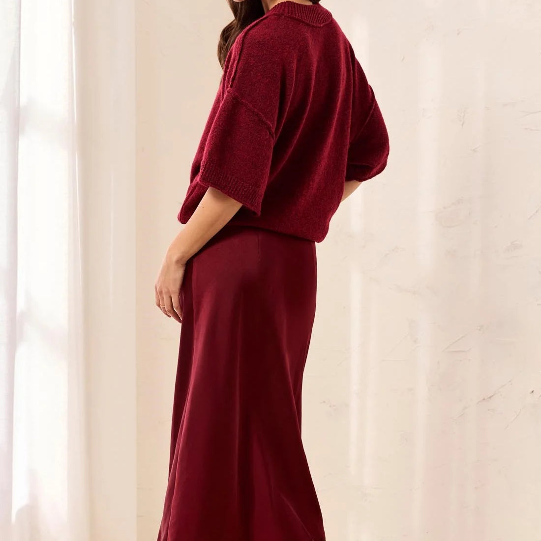 Luxe Lace-Trim Satin Midi Skirt