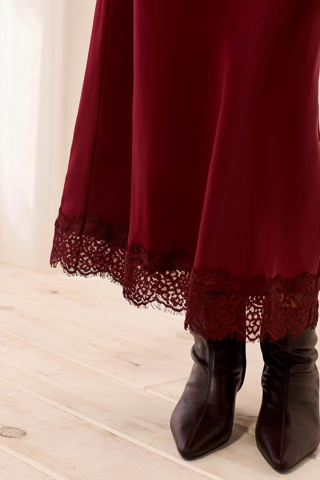 Luxe Lace-Trim Satin Midi Skirt