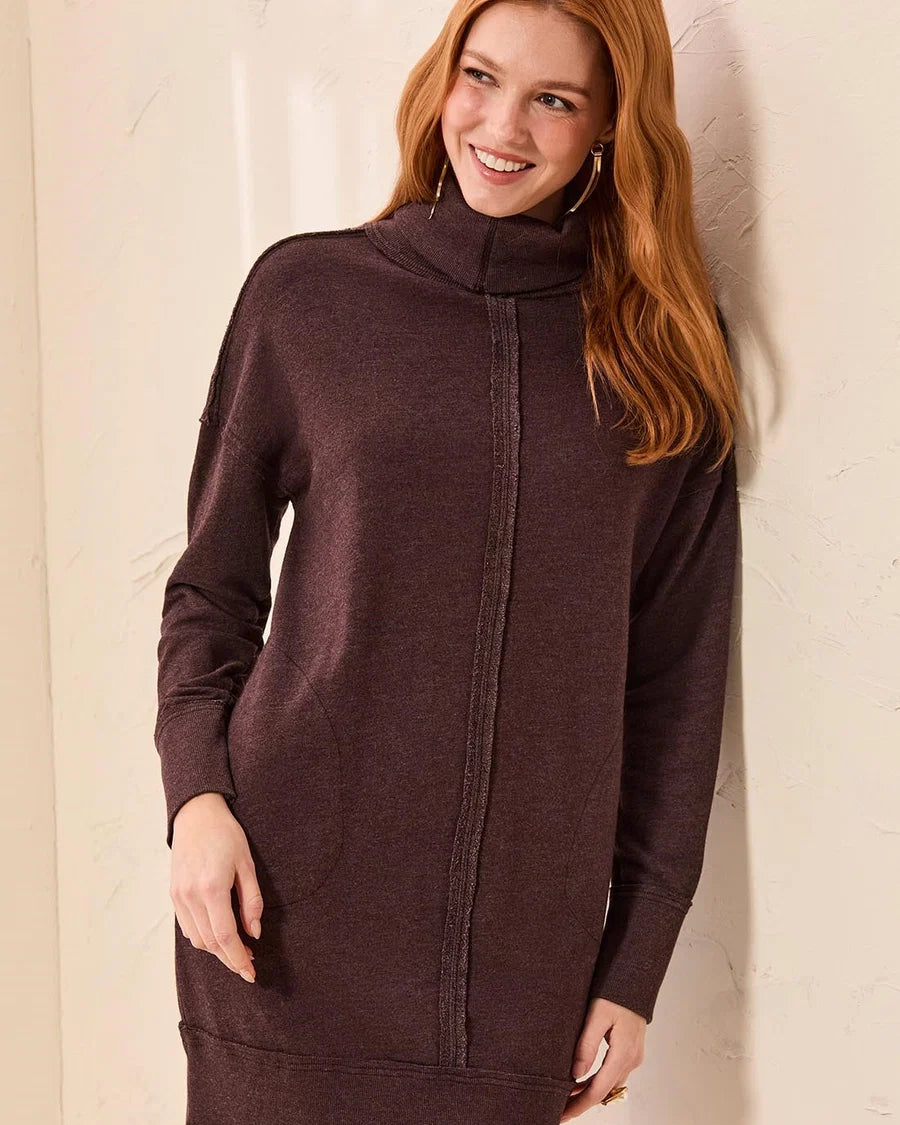Luxe French Terry Turtleneck Knit Sweater Dress