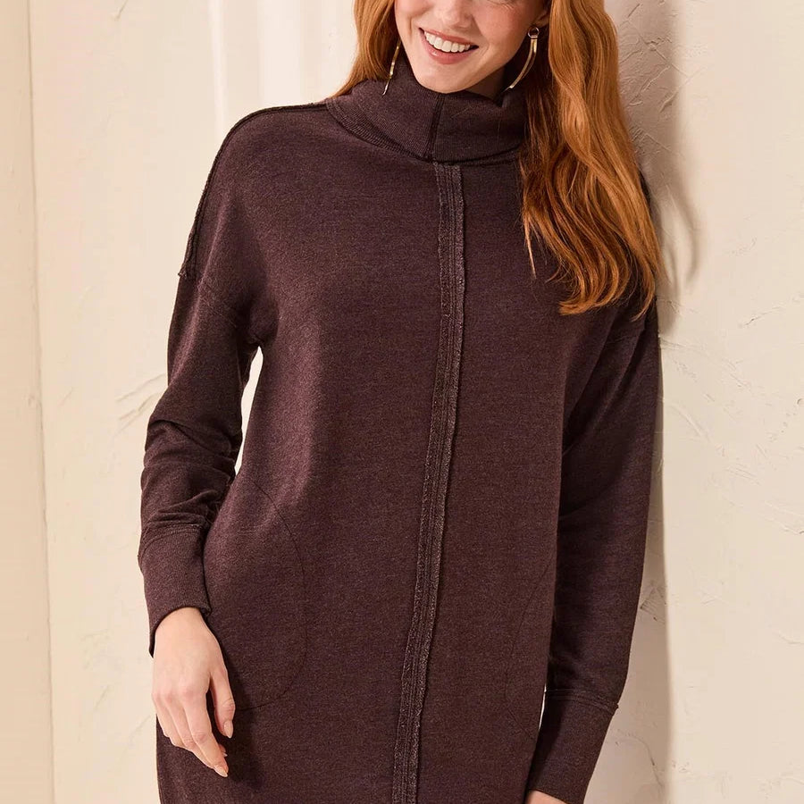 Luxe French Terry Turtleneck Knit Sweater Dress