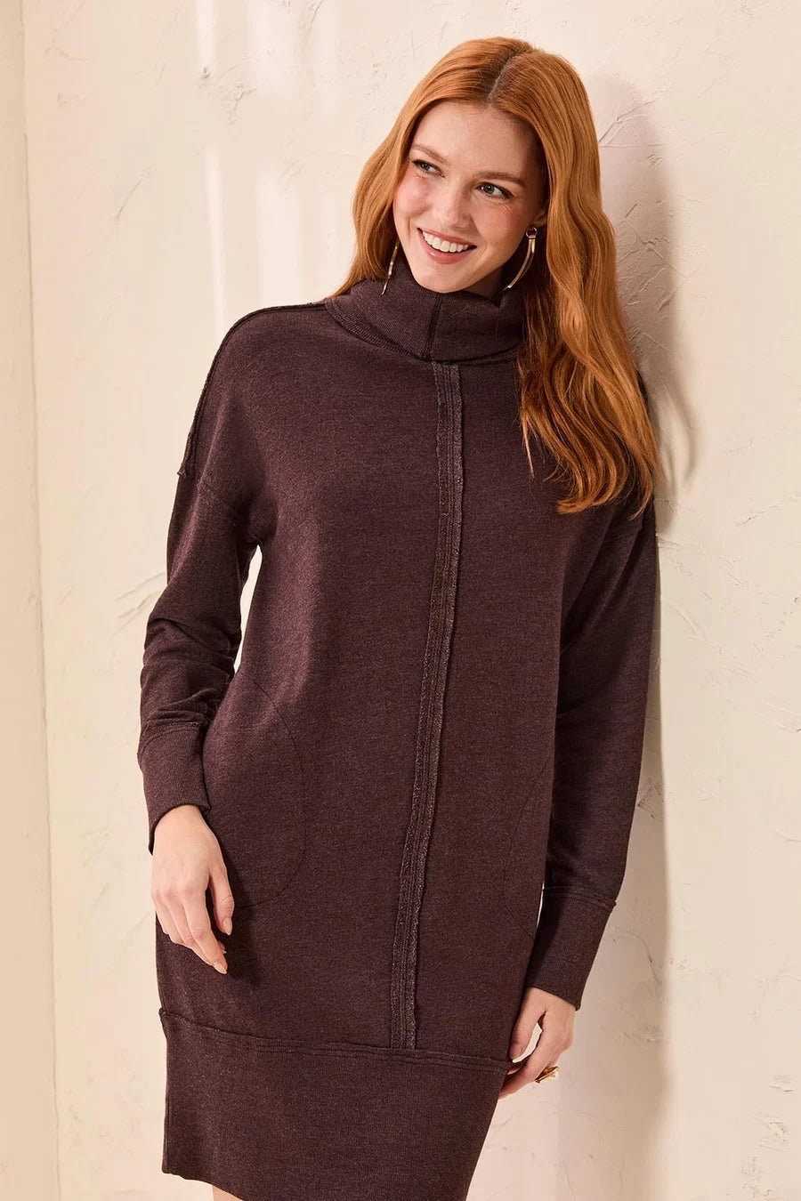 Luxe French Terry Turtleneck Knit Sweater Dress