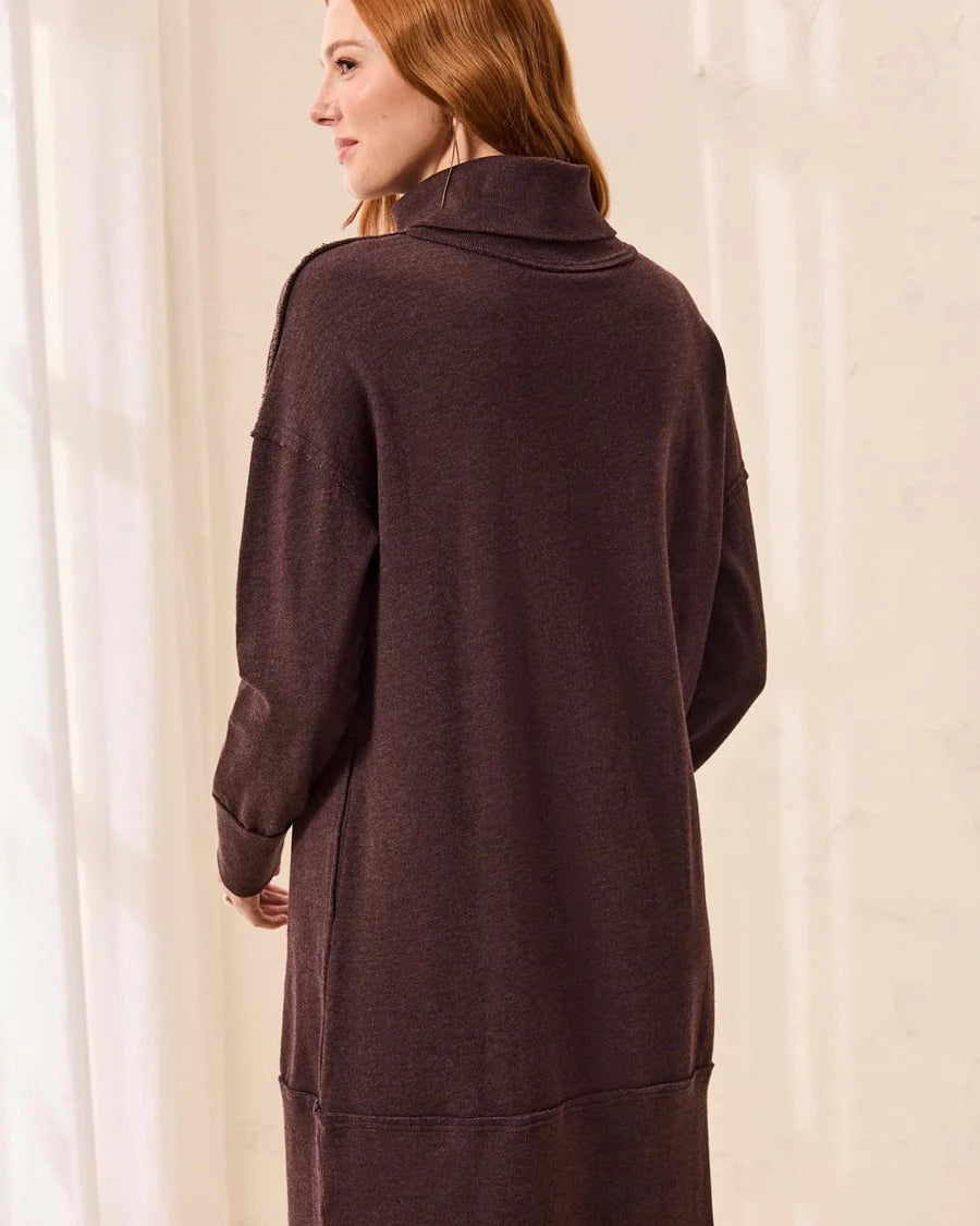 Luxe French Terry Turtleneck Knit Sweater Dress