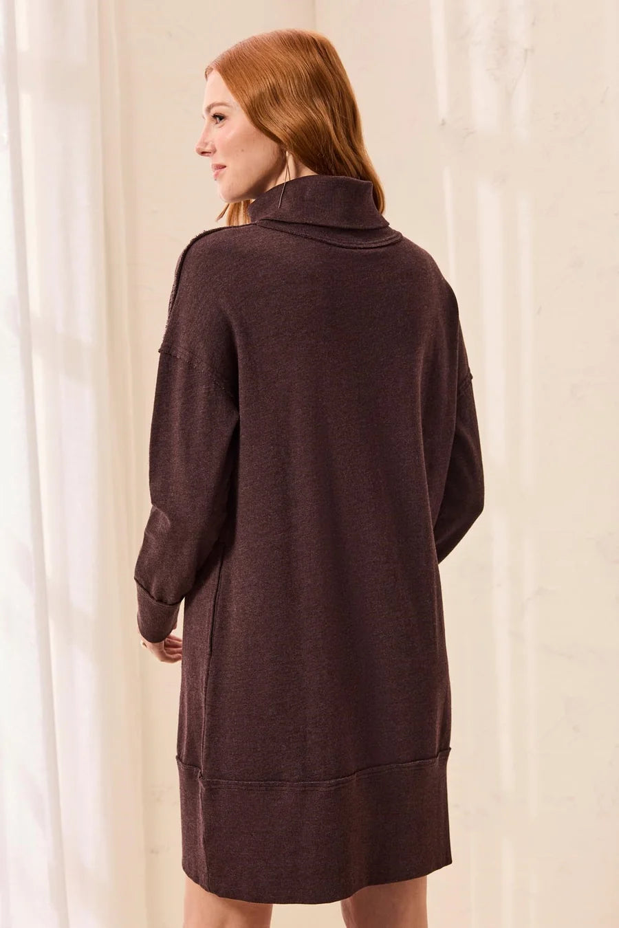 Luxe French Terry Turtleneck Knit Sweater Dress
