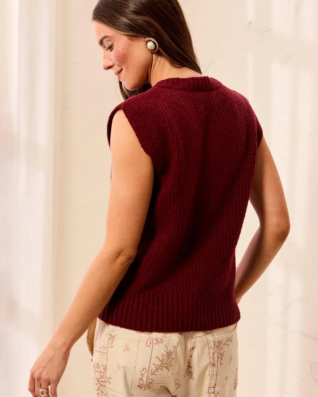 Luxe Split-Neck Sleeveless Knit Sweater