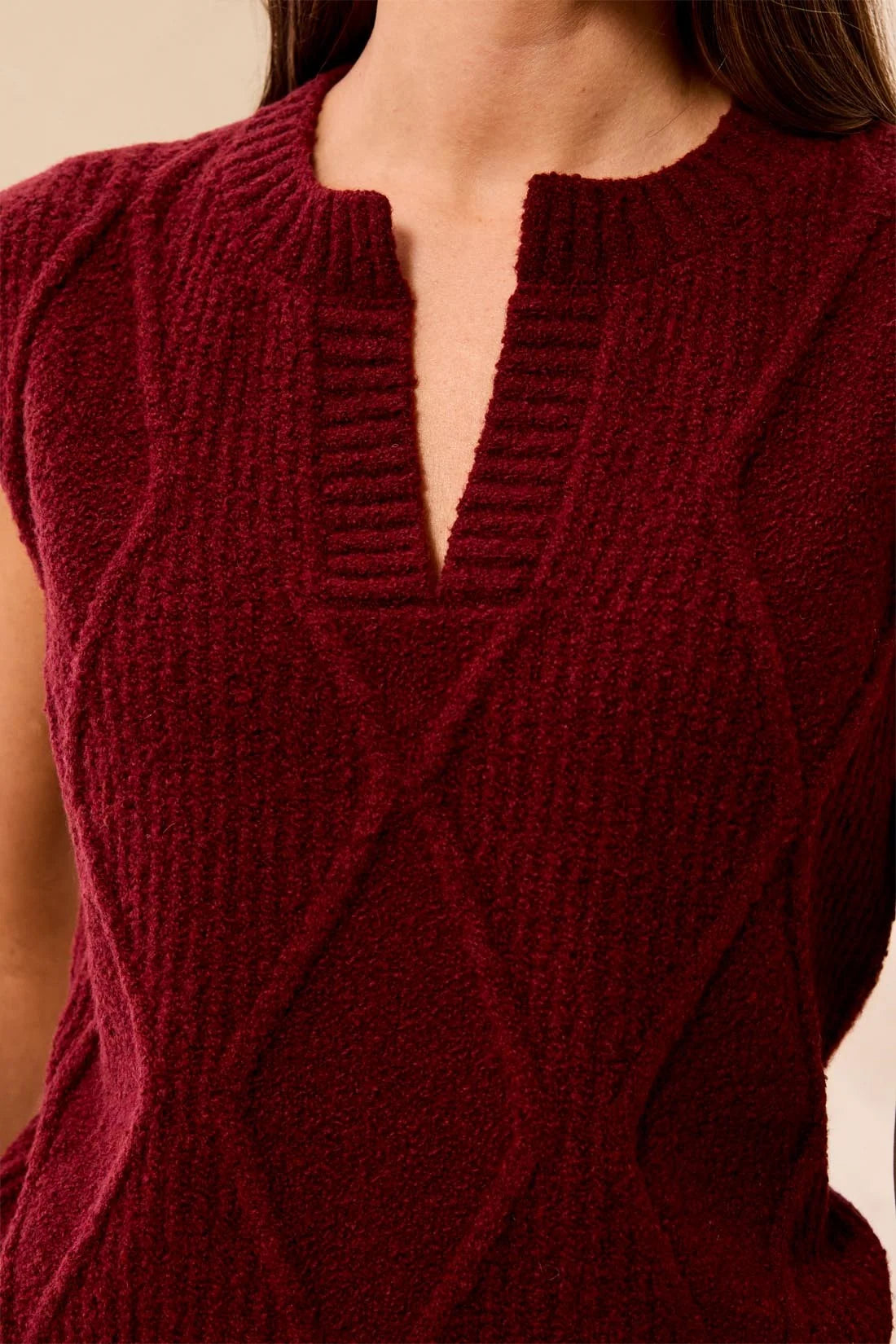 Luxe Split-Neck Sleeveless Knit Sweater