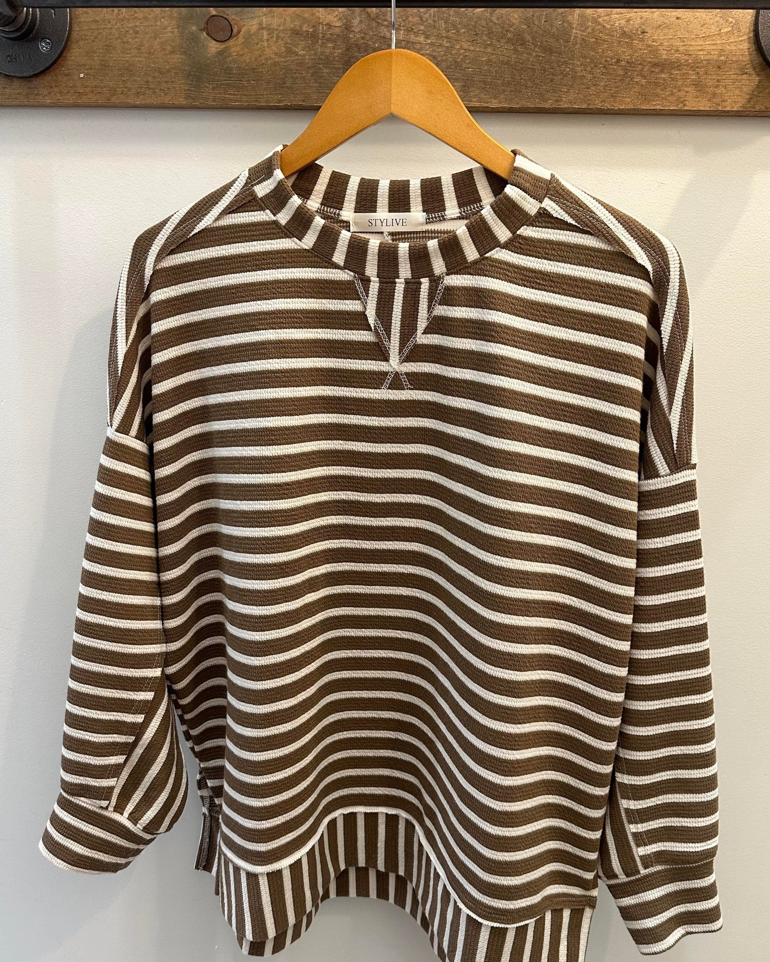 Stylive Brown & White Striped Long Sleeve