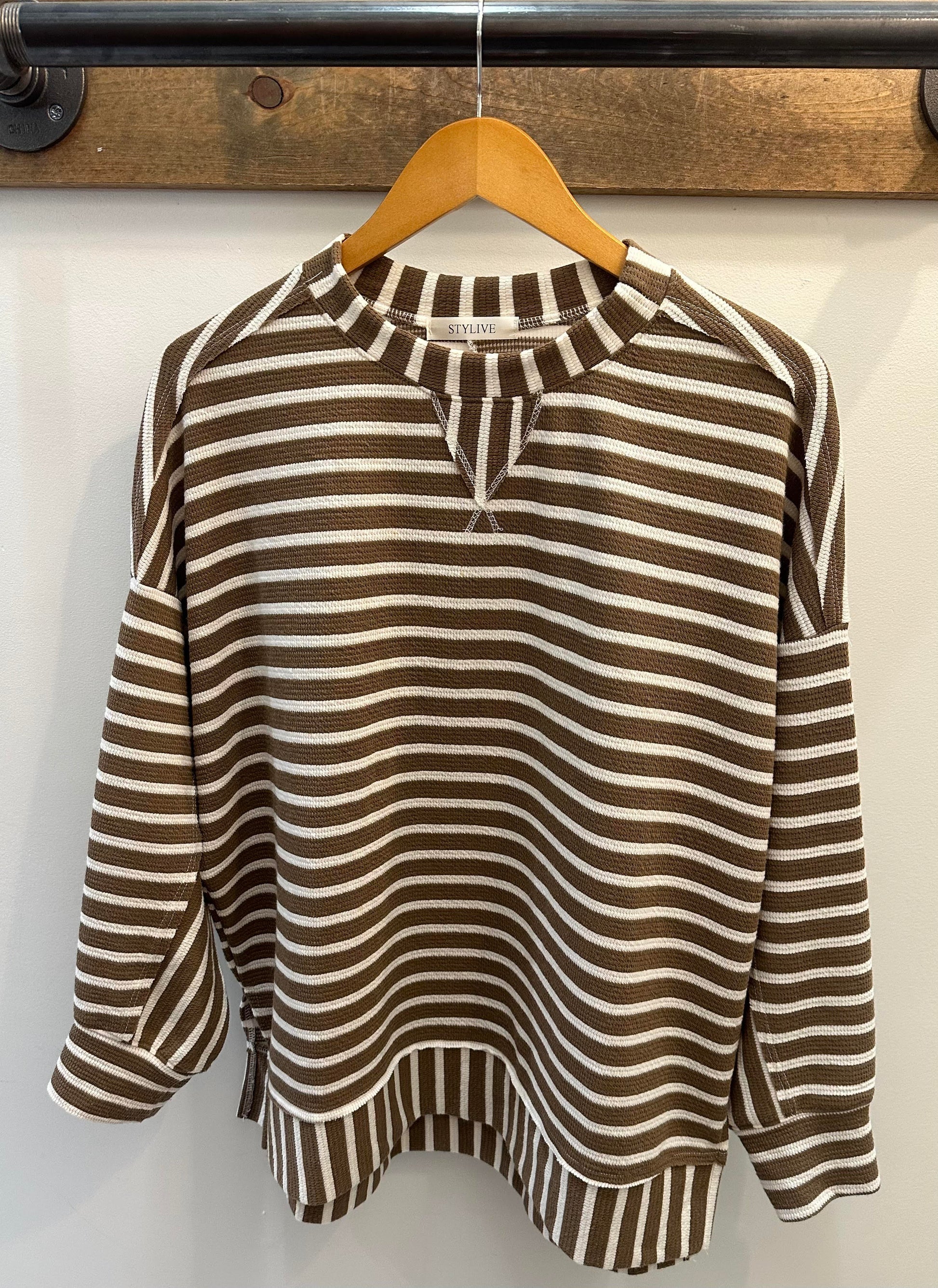 Stylive Brown & White Striped Long Sleeve