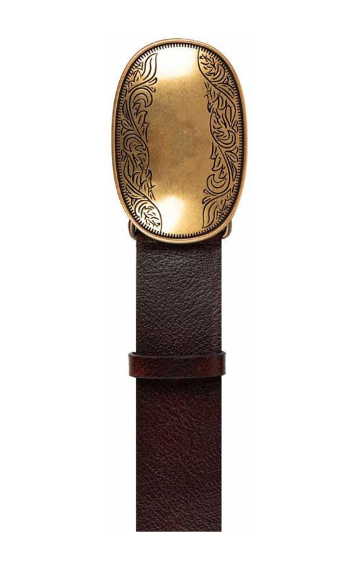 Tribal Smooth Leather Belt with Etched Gold Plaque Buckle