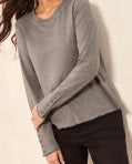 Signature Button-Cuff Long Sleeve Crew Top