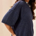 Lofty Knit Elbow-Sleeve Crew Neck Sweater