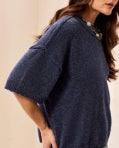 Lofty Knit Elbow-Sleeve Crew Neck Sweater