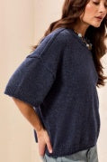 Lofty Knit Elbow-Sleeve Crew Neck Sweater