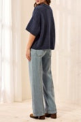 Lofty Knit Elbow-Sleeve Crew Neck Sweater