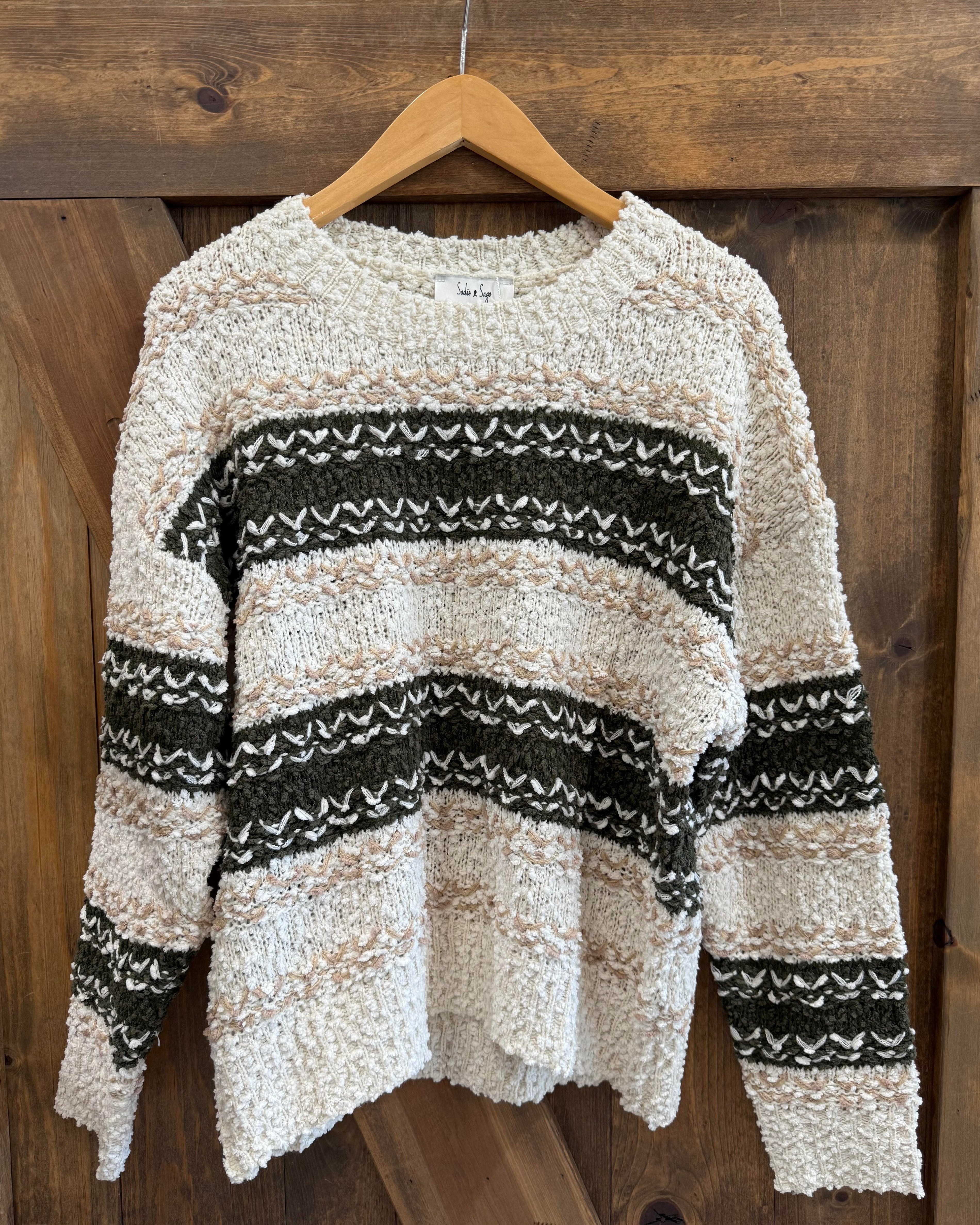 Olive Multi Textured Stripe Sweater