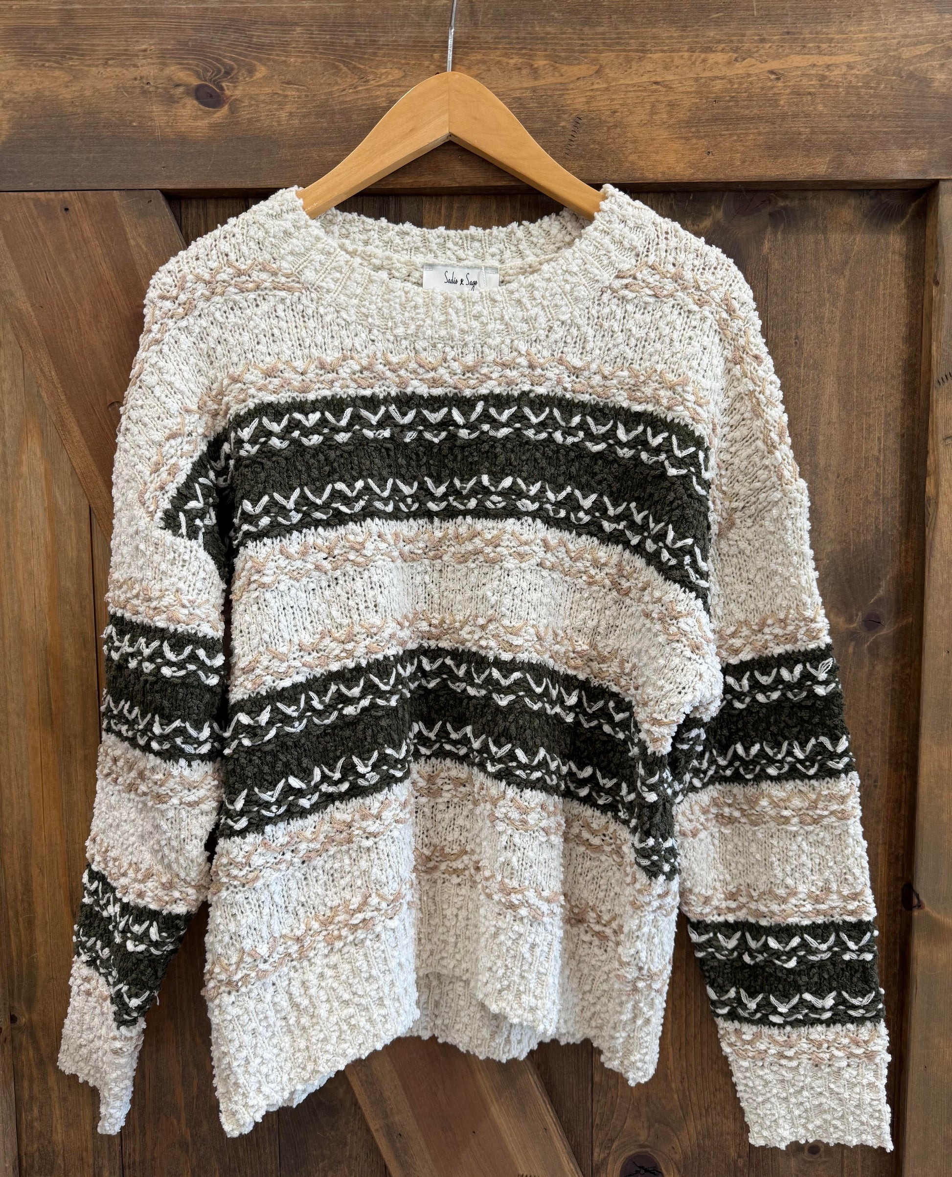 Olive Multi Textured Stripe Sweater