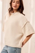 Lofty Knit Elbow-Sleeve Crew Neck Sweater