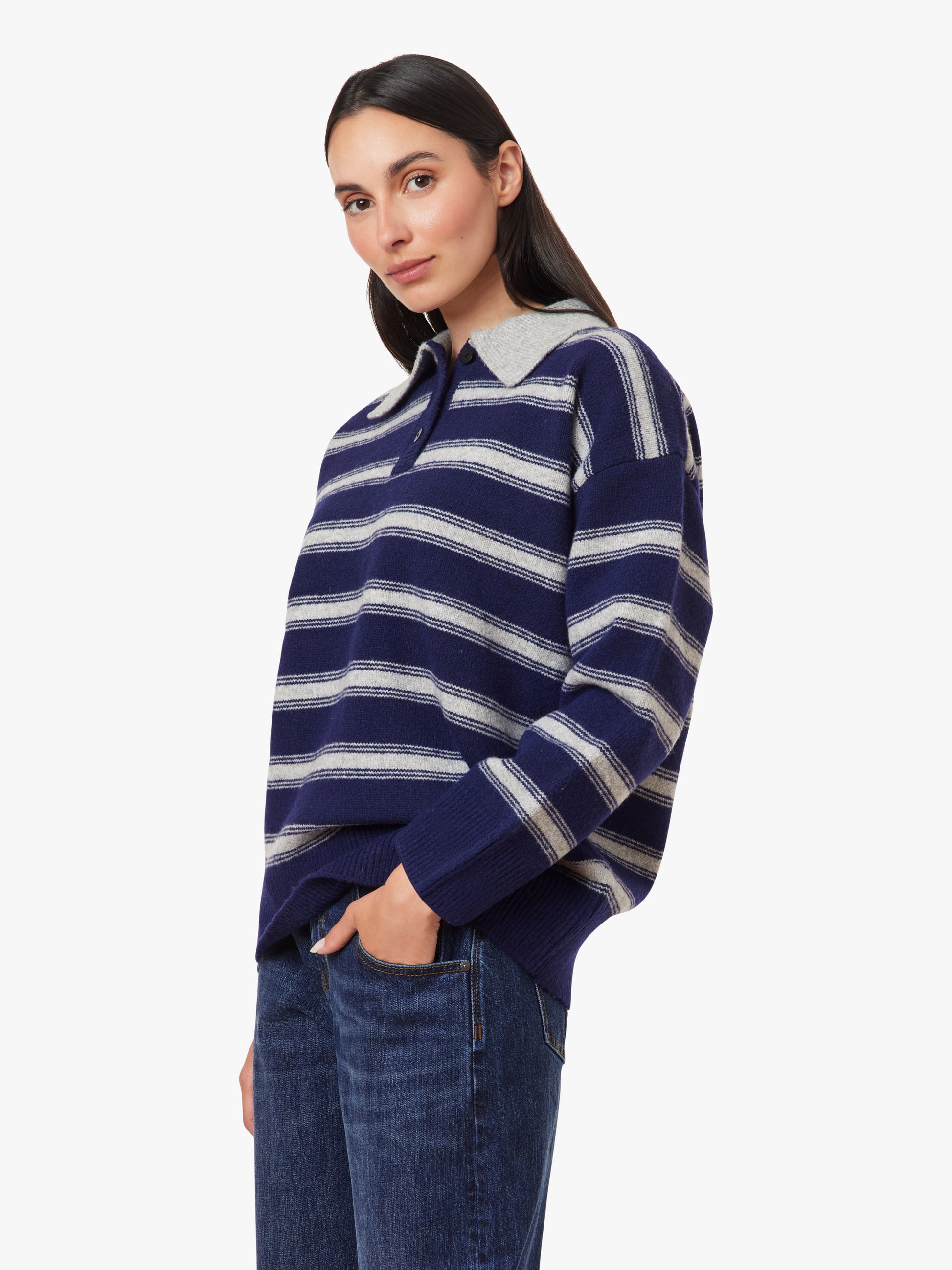 Navy Striped Oversized Polo Sweater