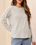 L/S CREW NECK TOP W/INSERTS-BLUE FOG