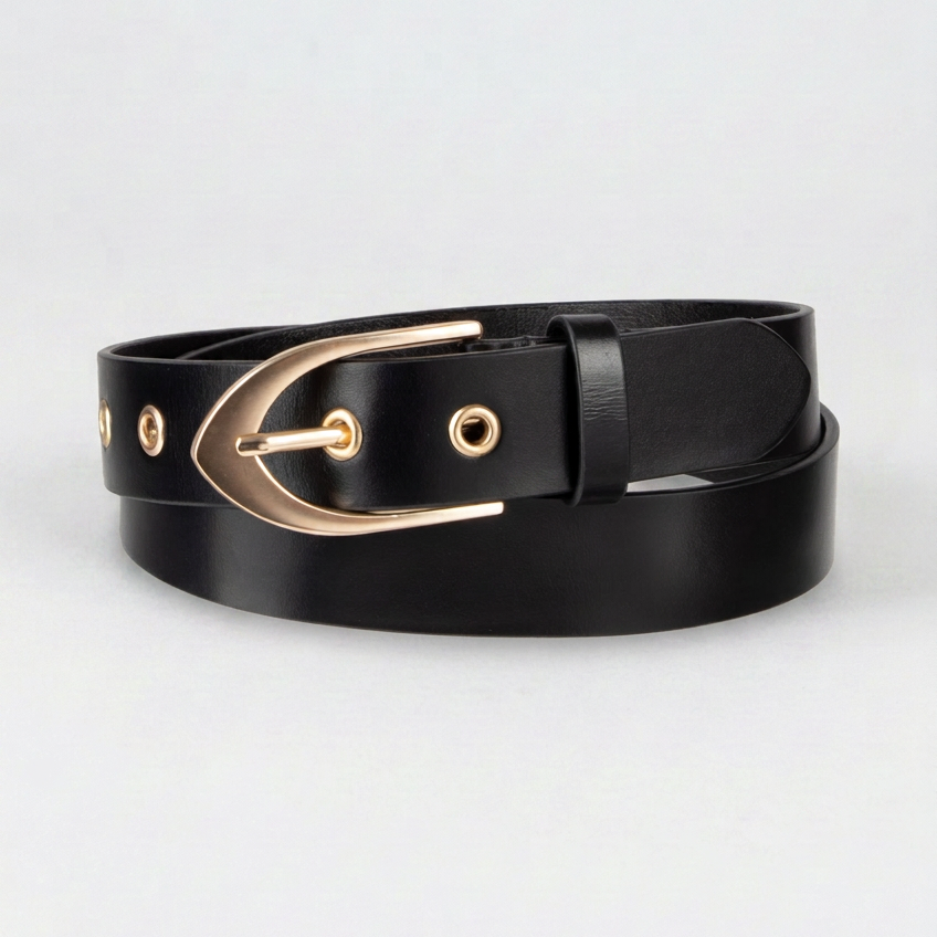 Tribal Emma Black Leather Belt w/ Gold Tone Grommet