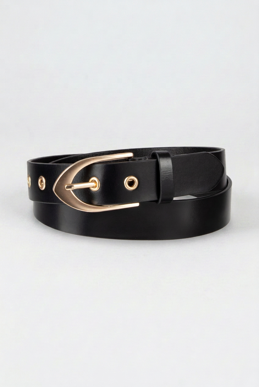 Tribal Emma Black Leather Belt w/ Gold Tone Grommet