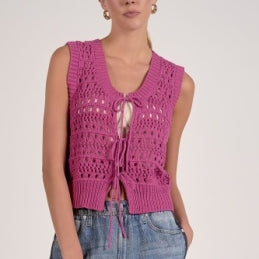 Elan Crochet Tie-Front Sweater Vest
