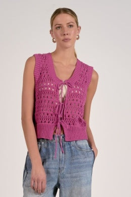 Elan Crochet Tie-Front Sweater Vest