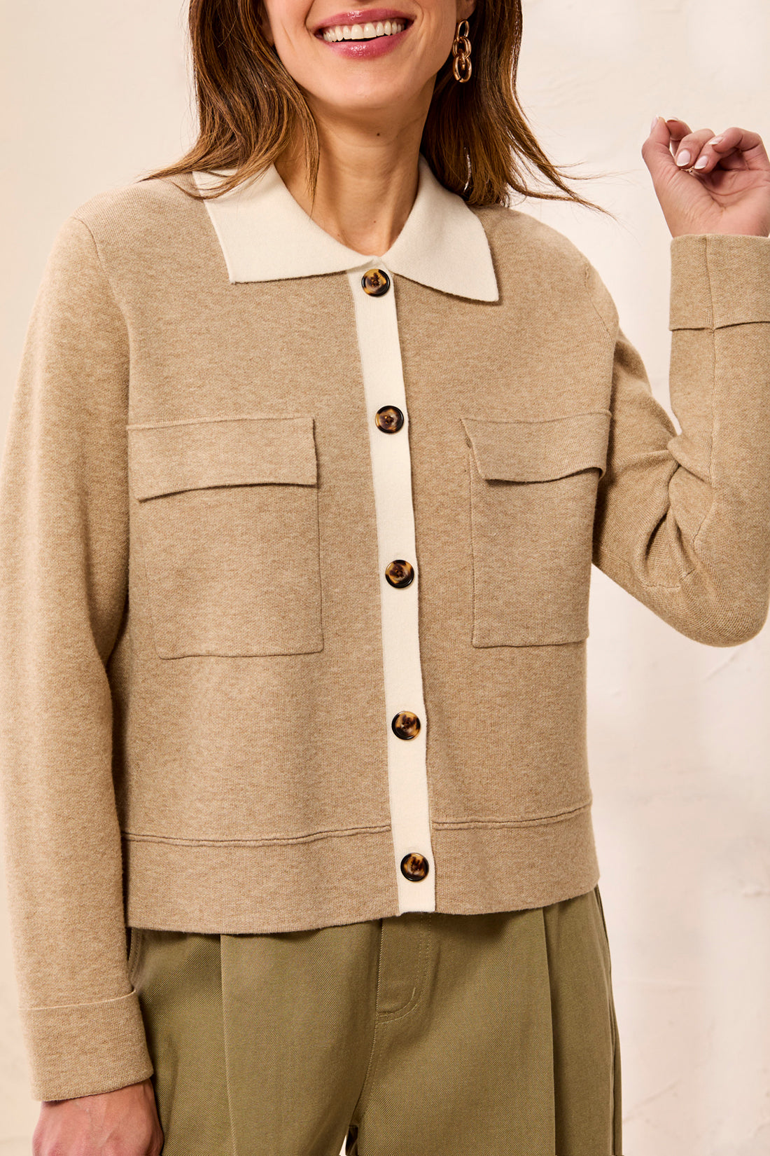 Contrast Collar Knit Cardigan