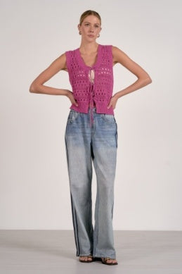 Elan Crochet Tie-Front Sweater Vest