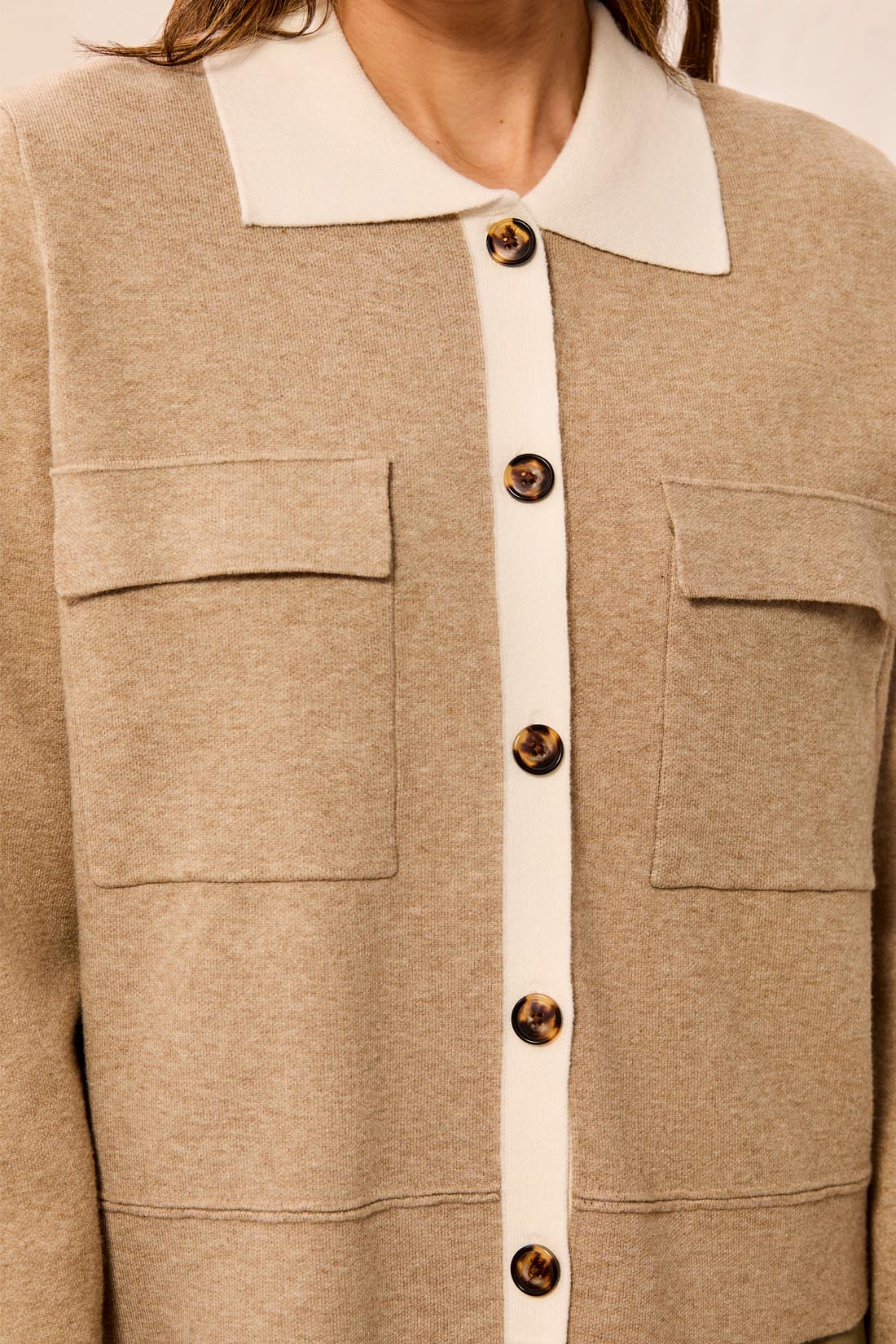 Contrast Collar Knit Cardigan
