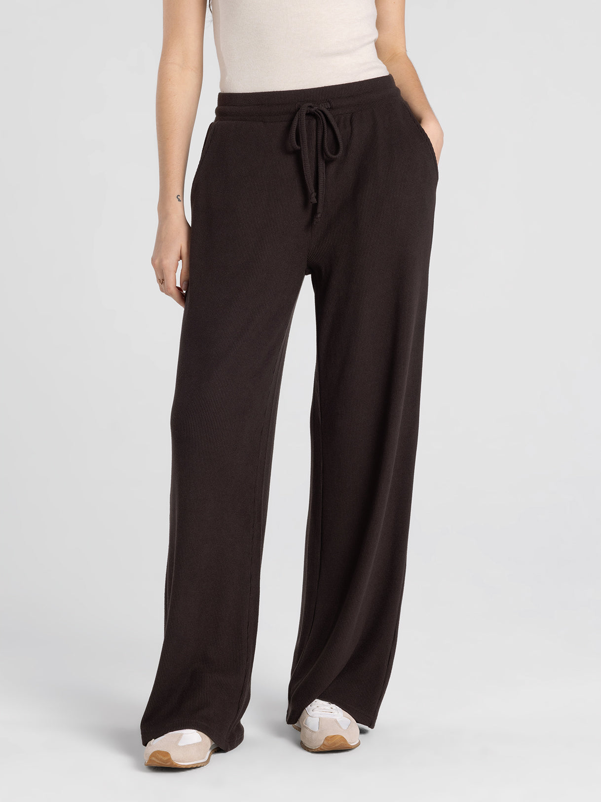 Thread and Supply Jia Waffle Knit Wide Leg Pants – Espresso
