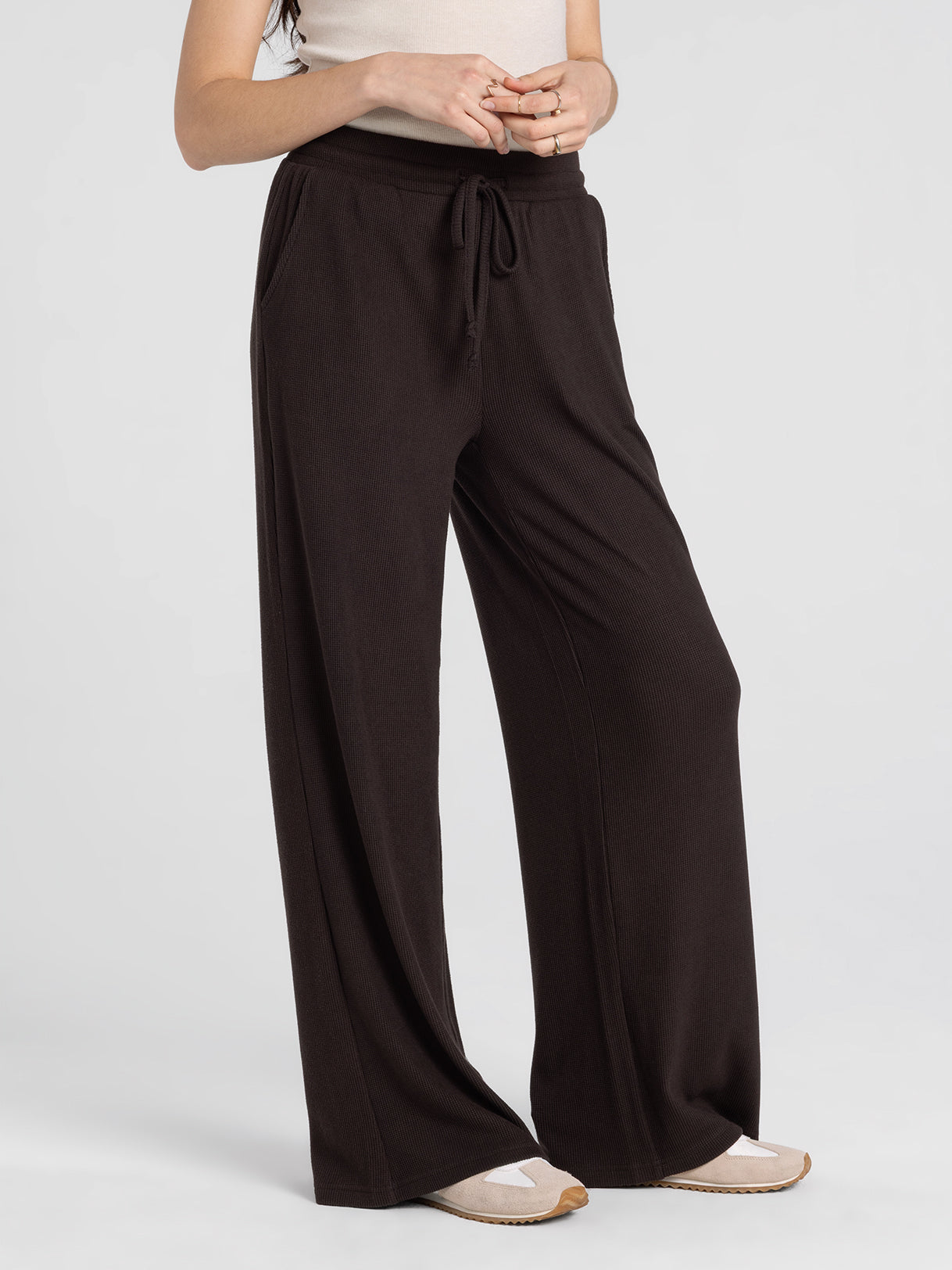 Thread and Supply Jia Waffle Knit Wide Leg Pants – Espresso
