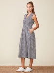 SMOCKED TOP GINGHAM MIDI WITH TIE