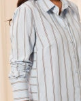 Blue Fog Striped Cotton-Stretch Button-Down Shirt