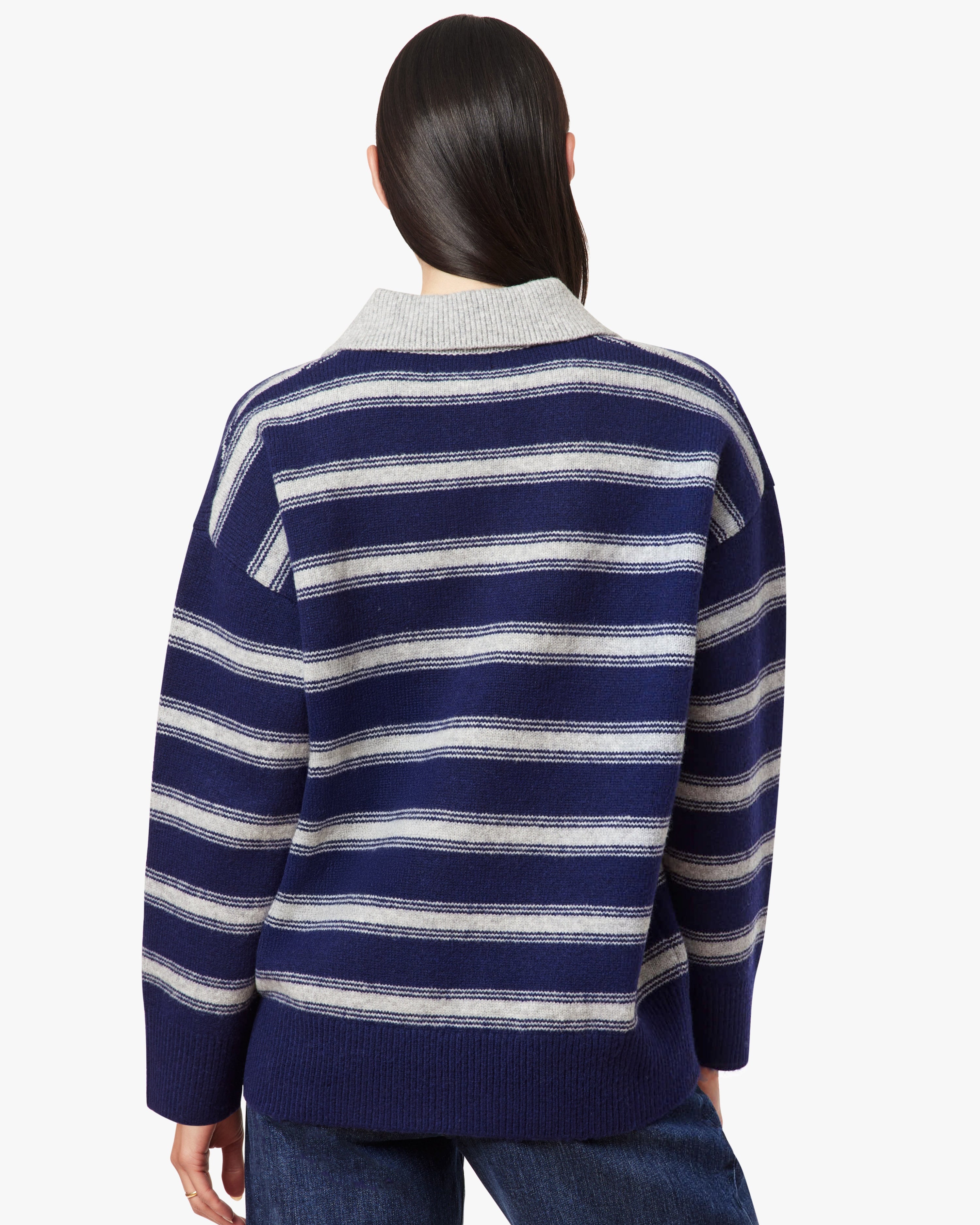 Navy Striped Oversized Polo Sweater
