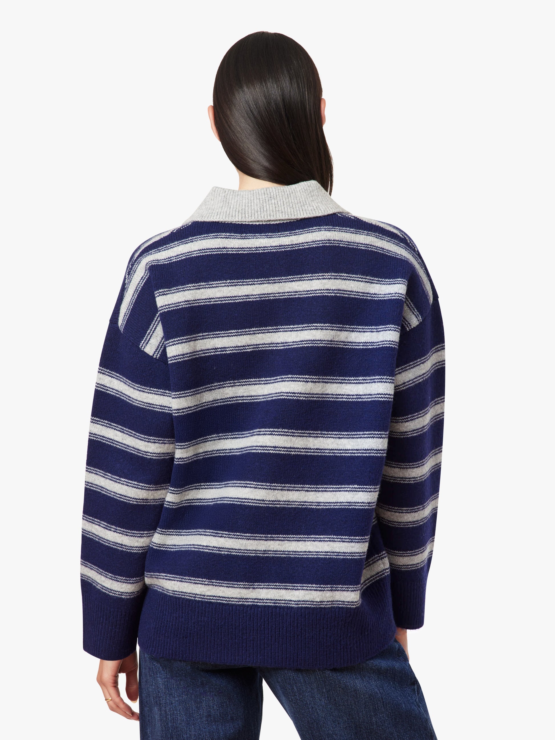 Navy Striped Oversized Polo Sweater
