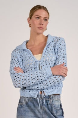 Elan Open Knit Tie-Front Cardigan