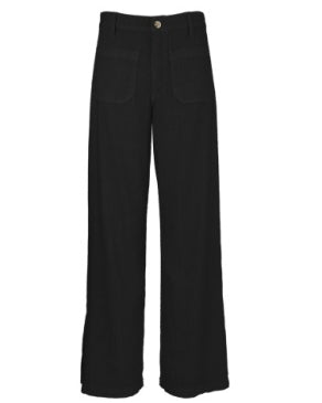 Meg High-Rise Linen-Blend Wide Leg Pants – Black