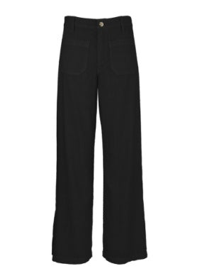 Meg High-Rise Linen-Blend Wide Leg Pants – Black