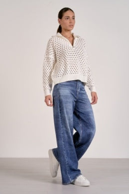 Elan Open-Knit Half-Zip Sweater