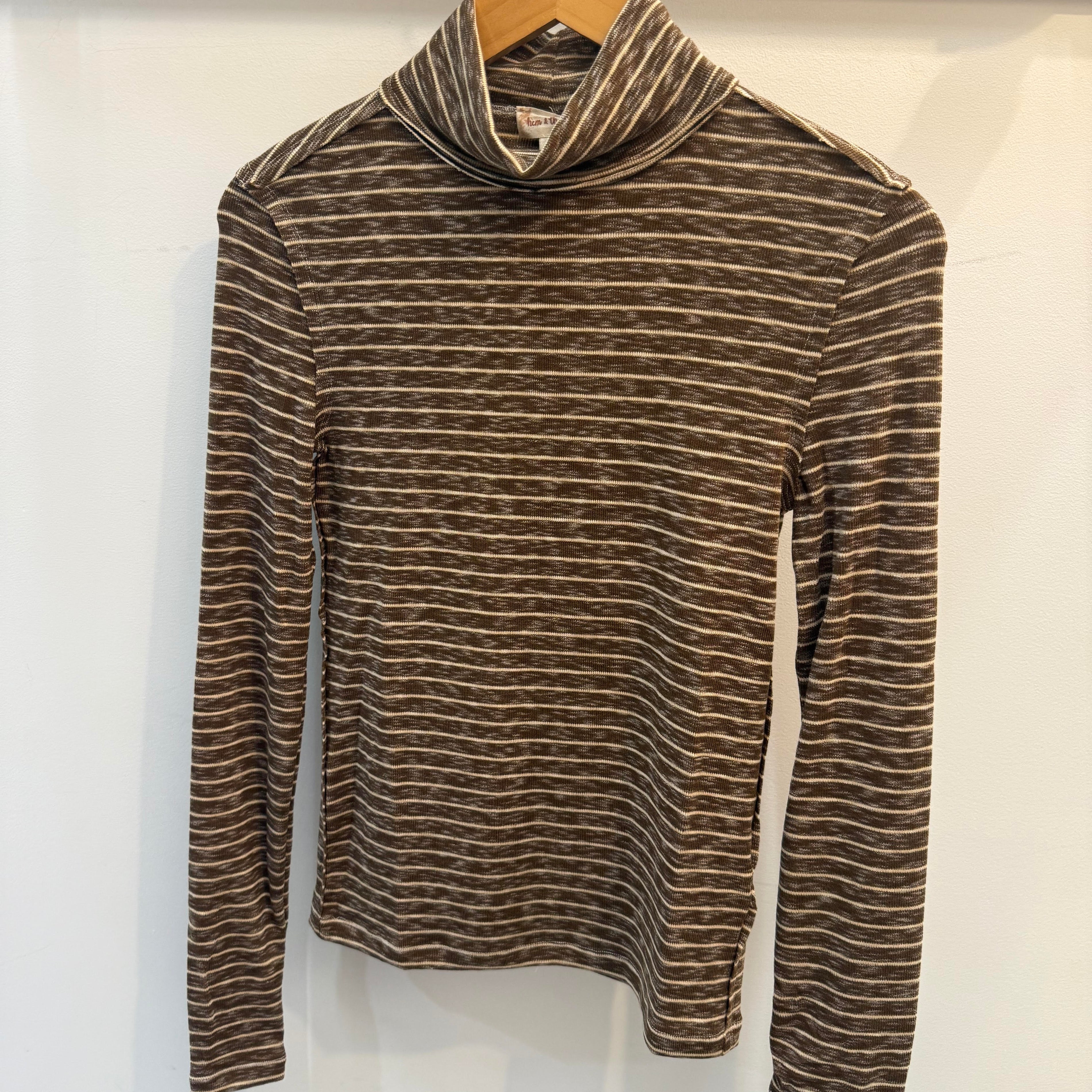 Brown Stripe Turtle Neck Long Sleeve Top