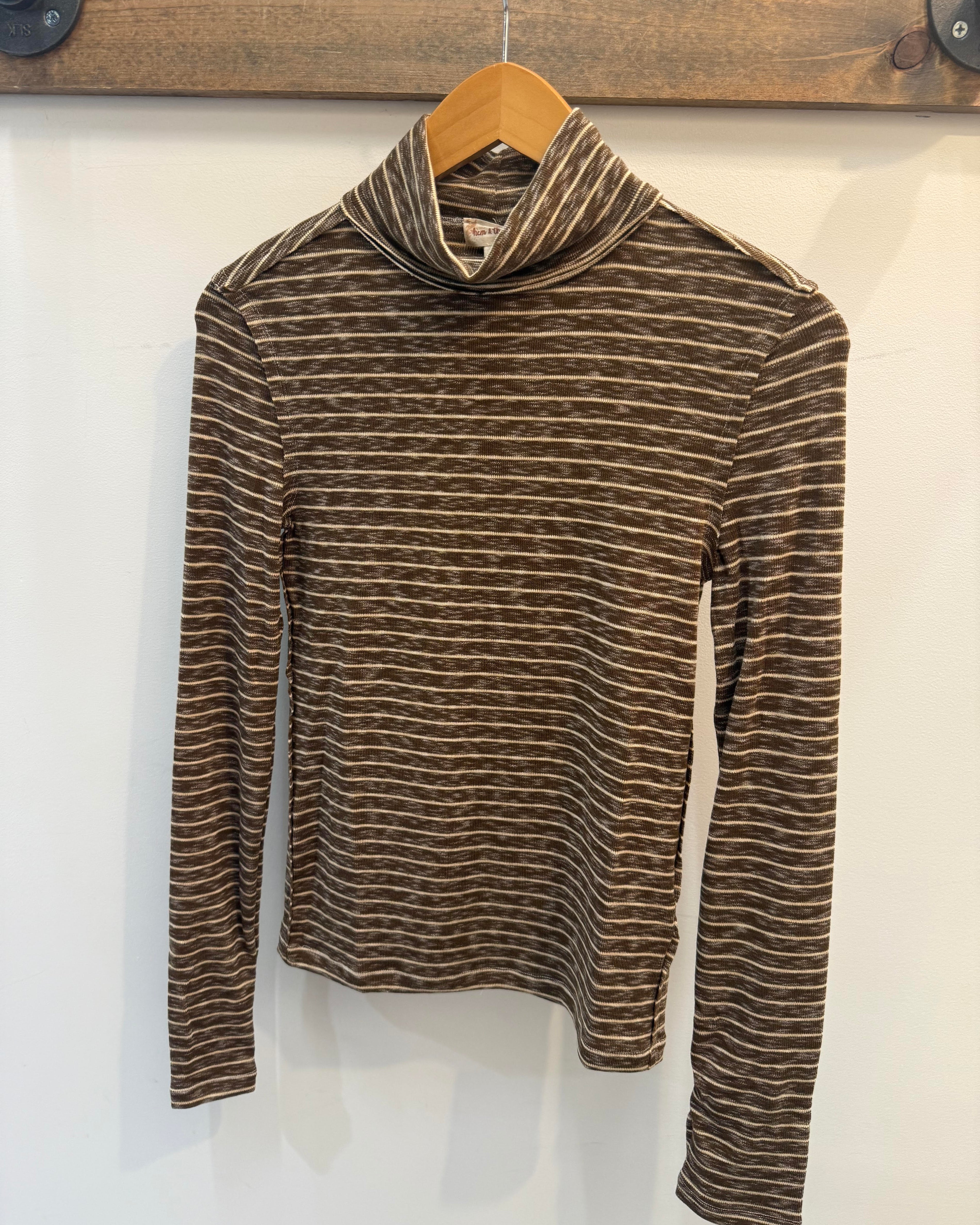 Brown Stripe Turtle Neck Long Sleeve Top
