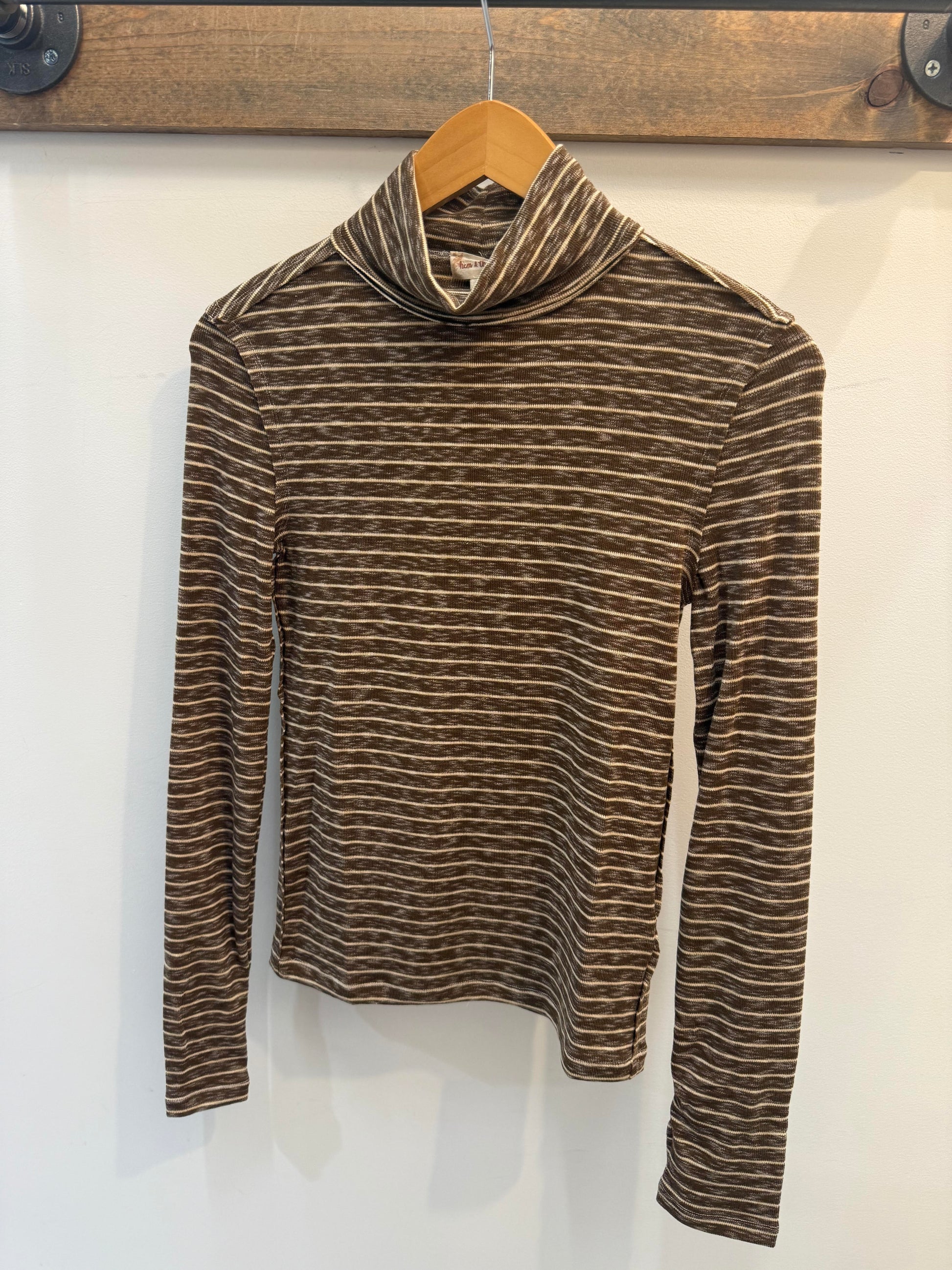 Brown Stripe Turtle Neck Long Sleeve Top