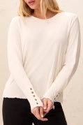 Signature Button-Cuff Long Sleeve Crew Top