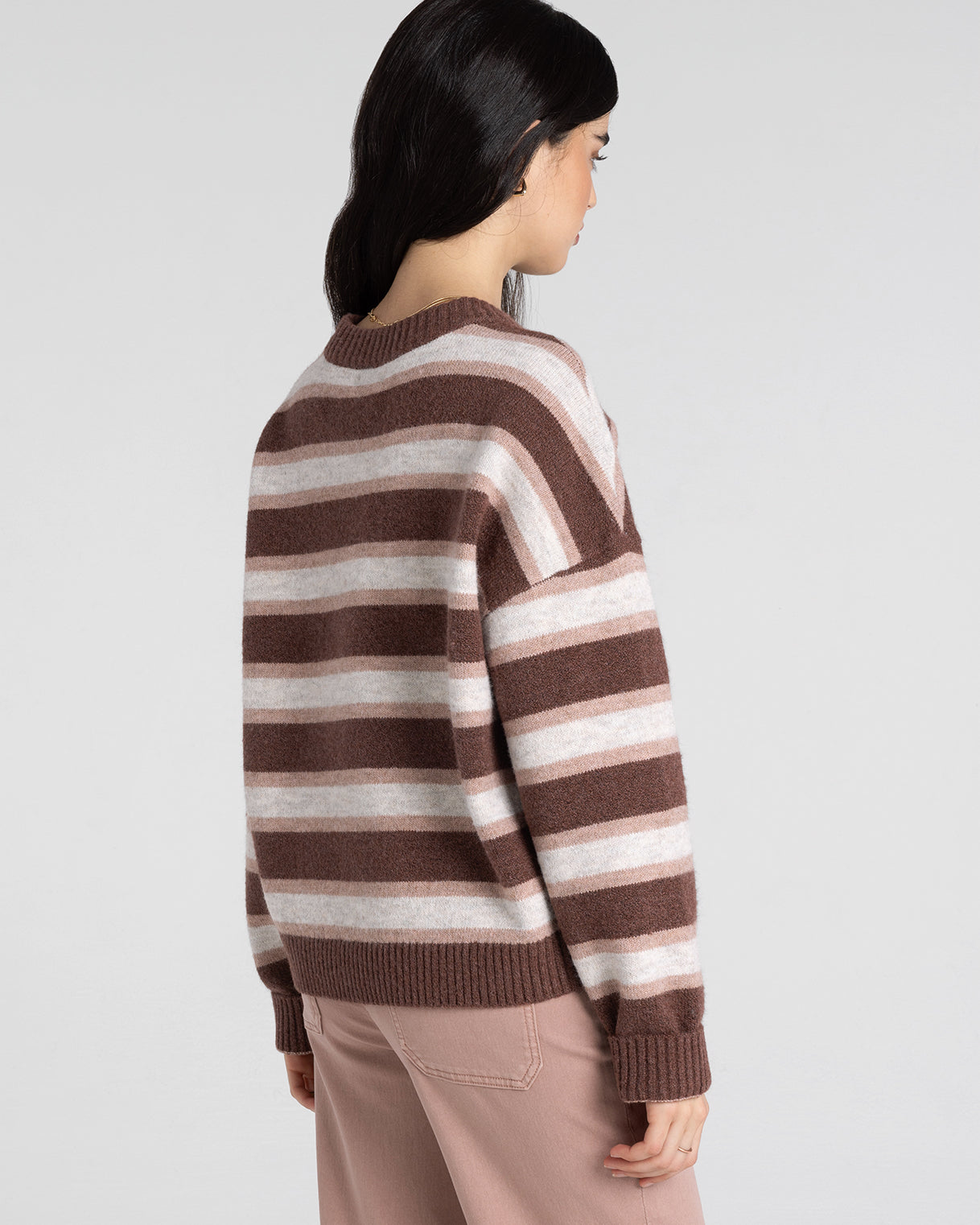 Montgomery Striped Crewneck Sweater – Cozy Brown & Pink Knit